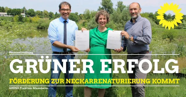 Übergabe des Förderbescheids Neckarrenaturierung durch Staatssekretär Dr. Andre Baumann
