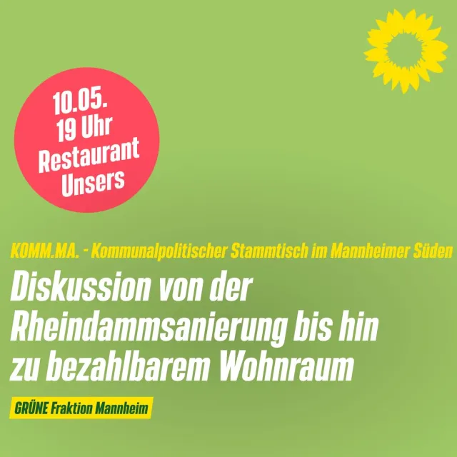 Kommunalpolitischer Stammtisch „KOMM.MA.“ im Lindenhof – GRÜNE diskutieren mit Bürger*innen aktuelle Themen des Mannheimer Südens